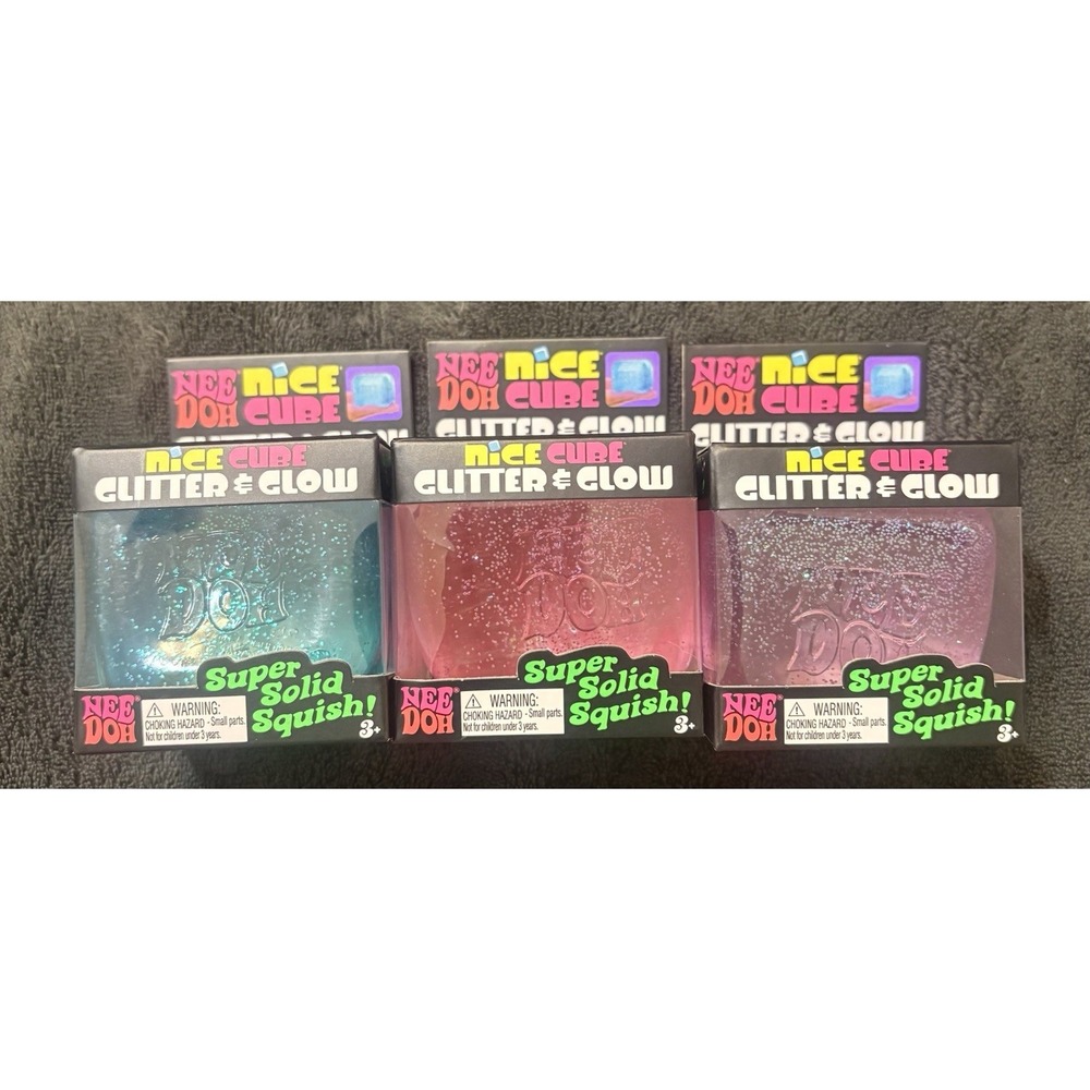 Nee Doh Nice Cube Glitter & Glow Bundle Pink, Purple, and Blue